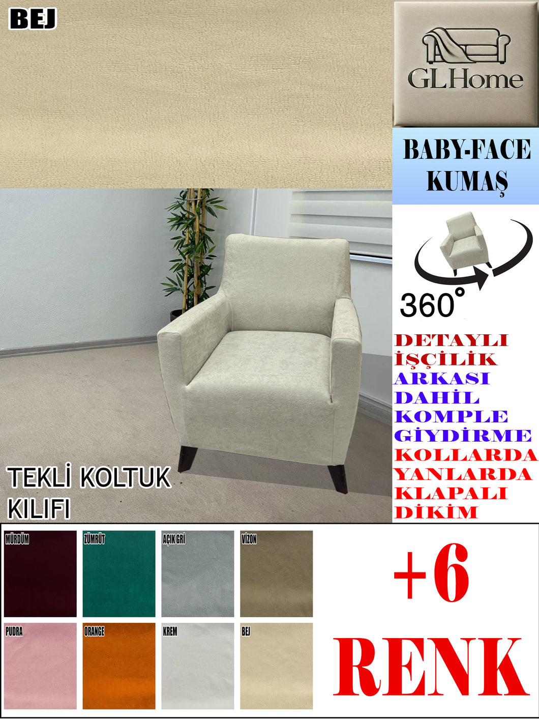 Baby Face Kumaş Bej Tekli Komple Giydirme Tekli & Berjer, Bohem, vb Model Koltuk Kılıfları