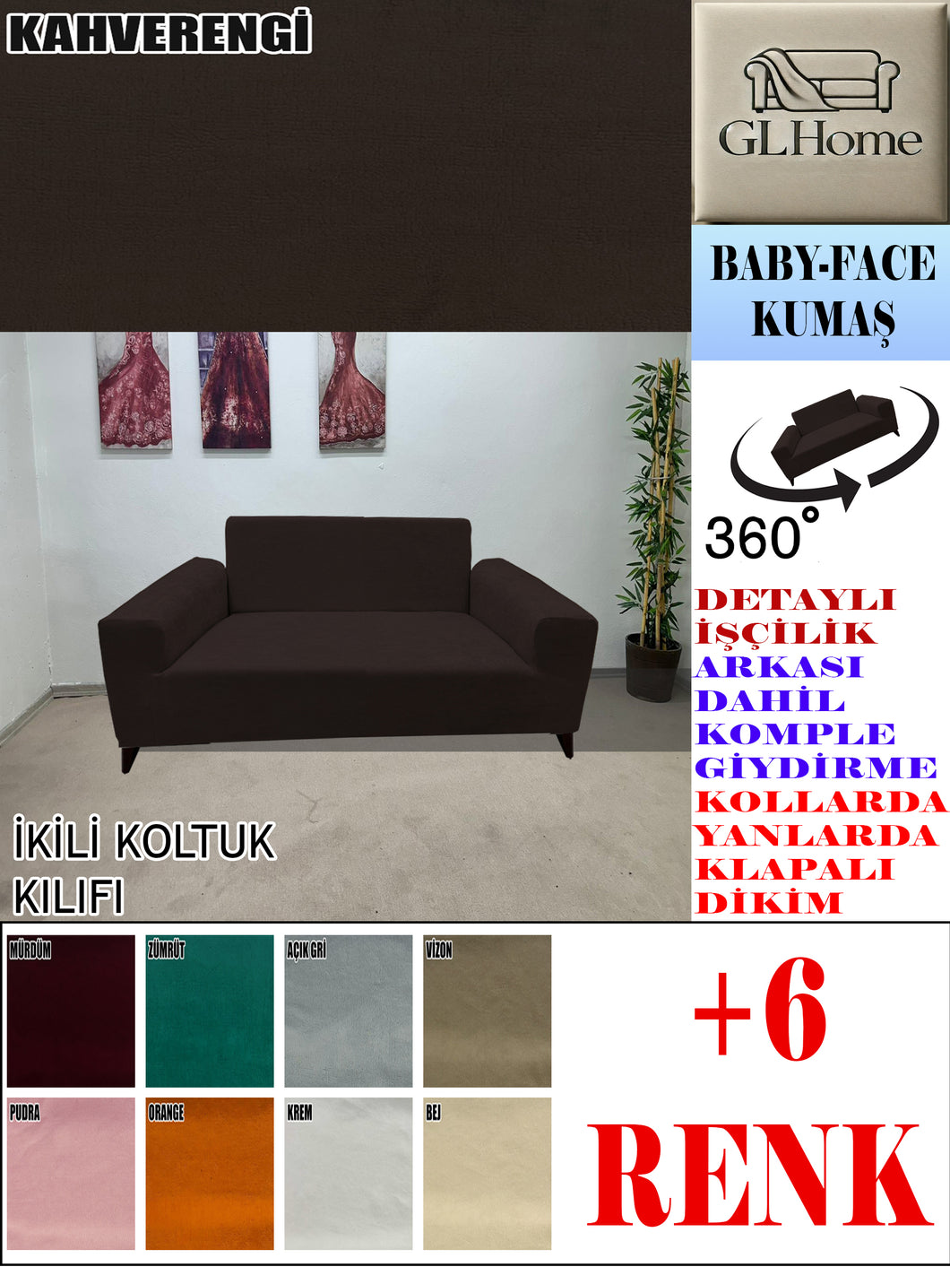 Baby Face  Kumaş Kahverengi Çift Kişilik Komple Giydirme Kanepe, Bohem, vb Model Koltuk Kılıfları