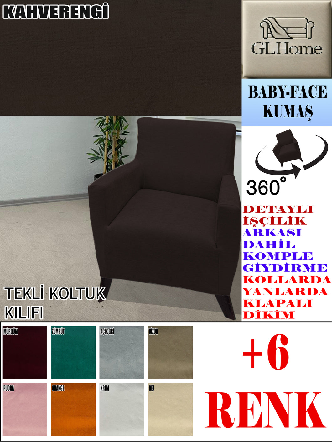 Baby Face Kumaş Kahverengi Tekli Komple Giydirme Tekli & Berjer, Bohem, vb Model Koltuk Kılıfları