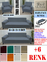 Görseli Galeri görüntüleyiciye yükleyin, Baby Face  Kumaş Koyu Gri 3+3+1+1 Set Komple Giydirme Kanepe &amp; Çekyat, Bohem, vb Model Koltuk Kılıfları
