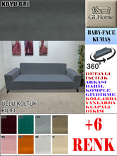 Görseli Galeri görüntüleyiciye yükleyin, Baby Face  Kumaş Koyu Gri 3&quot;Lü Komple Giydirme Kanepe &amp; Çekyat, Bohem, vb Model Koltuk Kılıfları
