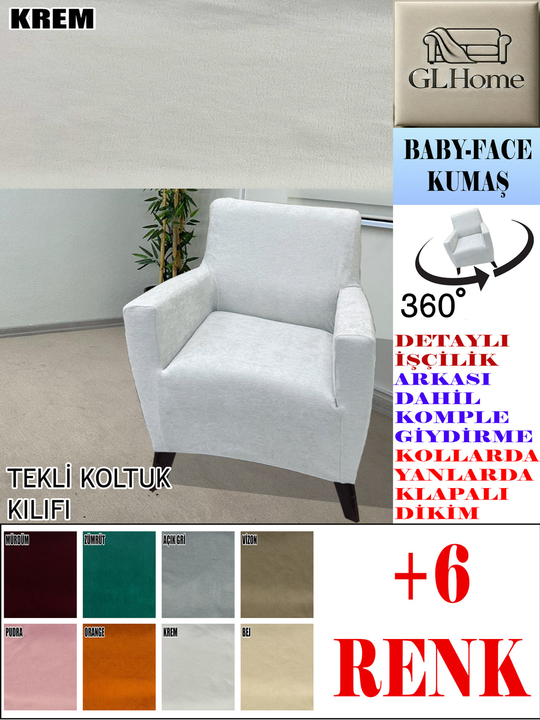 Baby Face Kumaş Krem Tekli Komple Giydirme Tekli & Berjer, Bohem, vb Model Koltuk Kılıfları