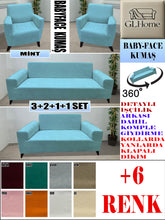 Görseli Galeri görüntüleyiciye yükleyin, Baby Face  Kumaş Mint 3+2+1+1 Set Komple Giydirme Kanepe &amp; Çekyat, Bohem, vb Model Koltuk Kılıfları
