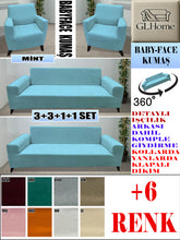 Görseli Galeri görüntüleyiciye yükleyin, Baby Face  Kumaş Mint 3+3+1+1 Set Komple Giydirme Kanepe &amp; Çekyat, Bohem, vb Model Koltuk Kılıfları
