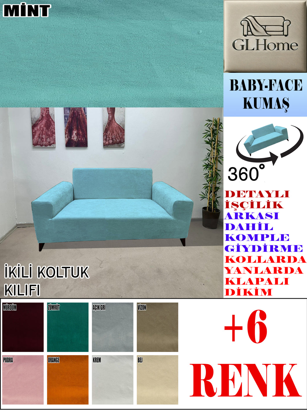 Baby Face  Kumaş Mint Çift Kişilik Komple Giydirme Kanepe, Bohem, vb Model Koltuk Kılıfları