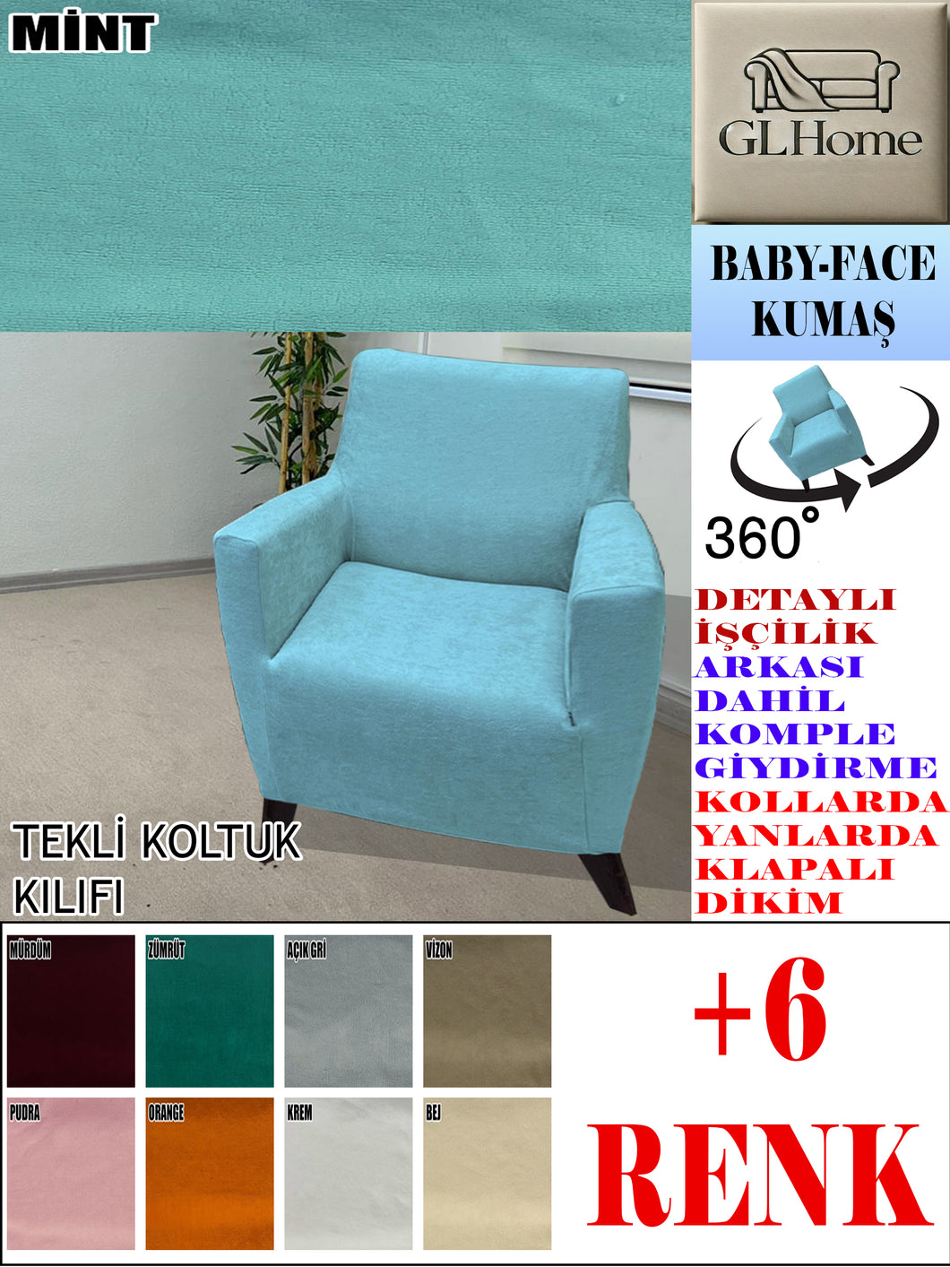 Baby Face Kumaş Mint Tekli Komple Giydirme Tekli & Berjer, Bohem, vb Model Koltuk Kılıfları