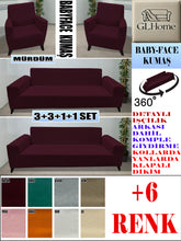 Görseli Galeri görüntüleyiciye yükleyin, Baby Face  Kumaş Mürdüm 3+3+1+1 Set Komple Giydirme Kanepe &amp; Çekyat, Bohem, vb Model Koltuk Kılıfları
