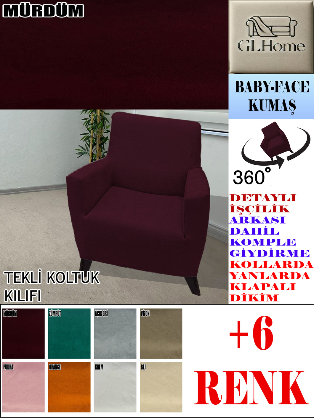 Baby Face Kumaş Mürdüm Tekli Komple Giydirme Tekli & Berjer, Bohem, vb Model Koltuk Kılıfları