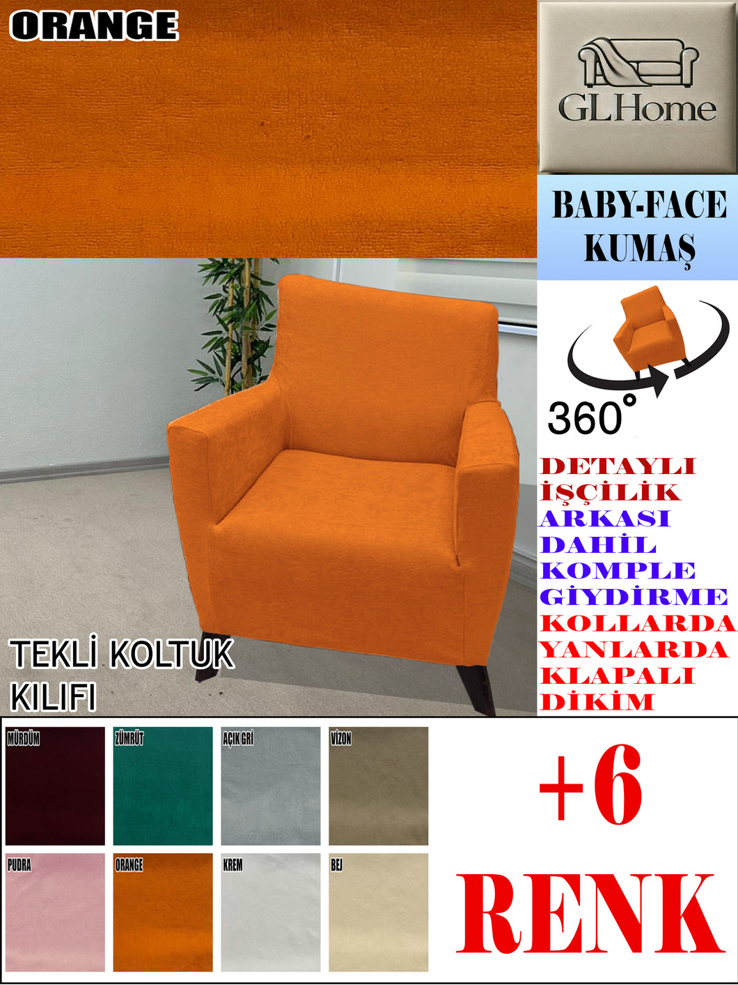 Baby Face Kumaş Orange Tekli Komple Giydirme Tekli & Berjer, Bohem, vb Model Koltuk Kılıfları
