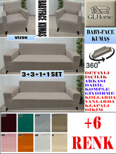Görseli Galeri görüntüleyiciye yükleyin, Baby Face  Kumaş Vizon 3+3+1+1 Set Komple Giydirme Kanepe &amp; Çekyat, Bohem, vb Model Koltuk Kılıfları
