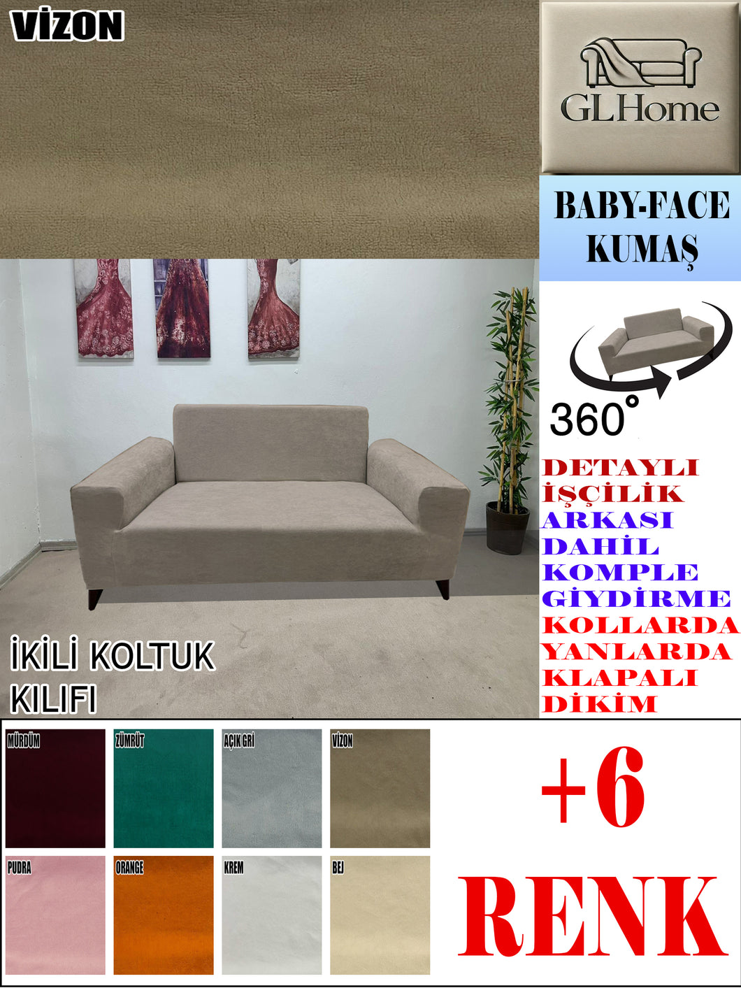 Baby Face  Kumaş Vizon Çift Kişilik Komple Giydirme Kanepe, Bohem, vb Model Koltuk Kılıfları