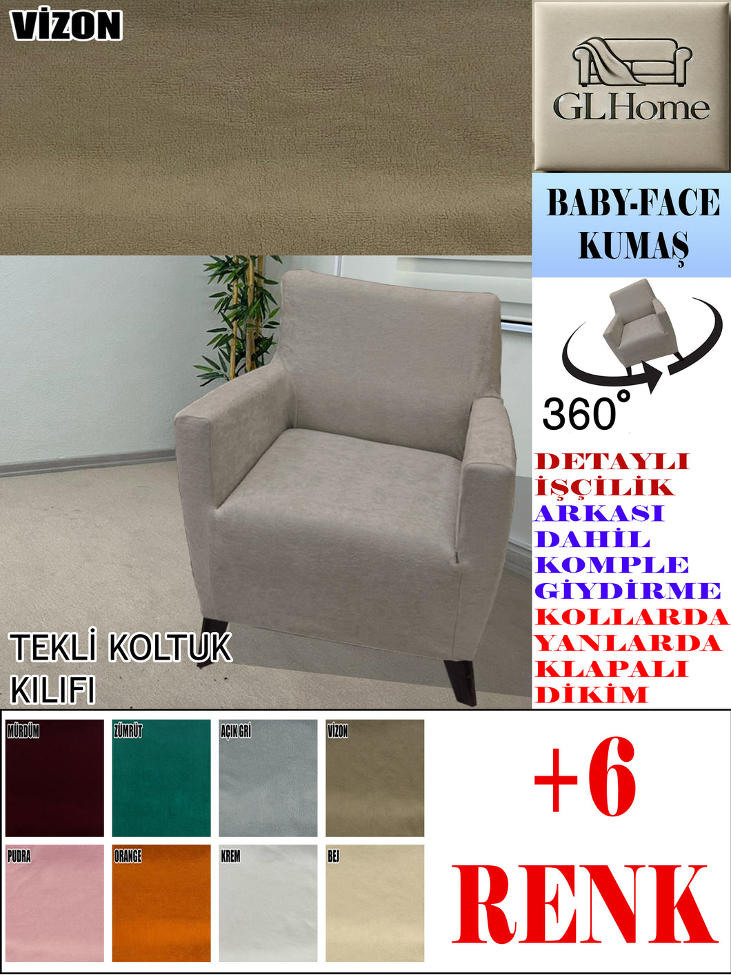 Baby Face Kumaş Vizon Tekli Komple Giydirme Tekli & Berjer, Bohem, vb Model Koltuk Kılıfları