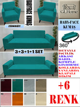 Görseli Galeri görüntüleyiciye yükleyin, Baby Face  Kumaş Zümrüt 3+3+1+1 Set Komple Giydirme Kanepe &amp; Çekyat, Bohem, vb Model Koltuk Kılıfları
