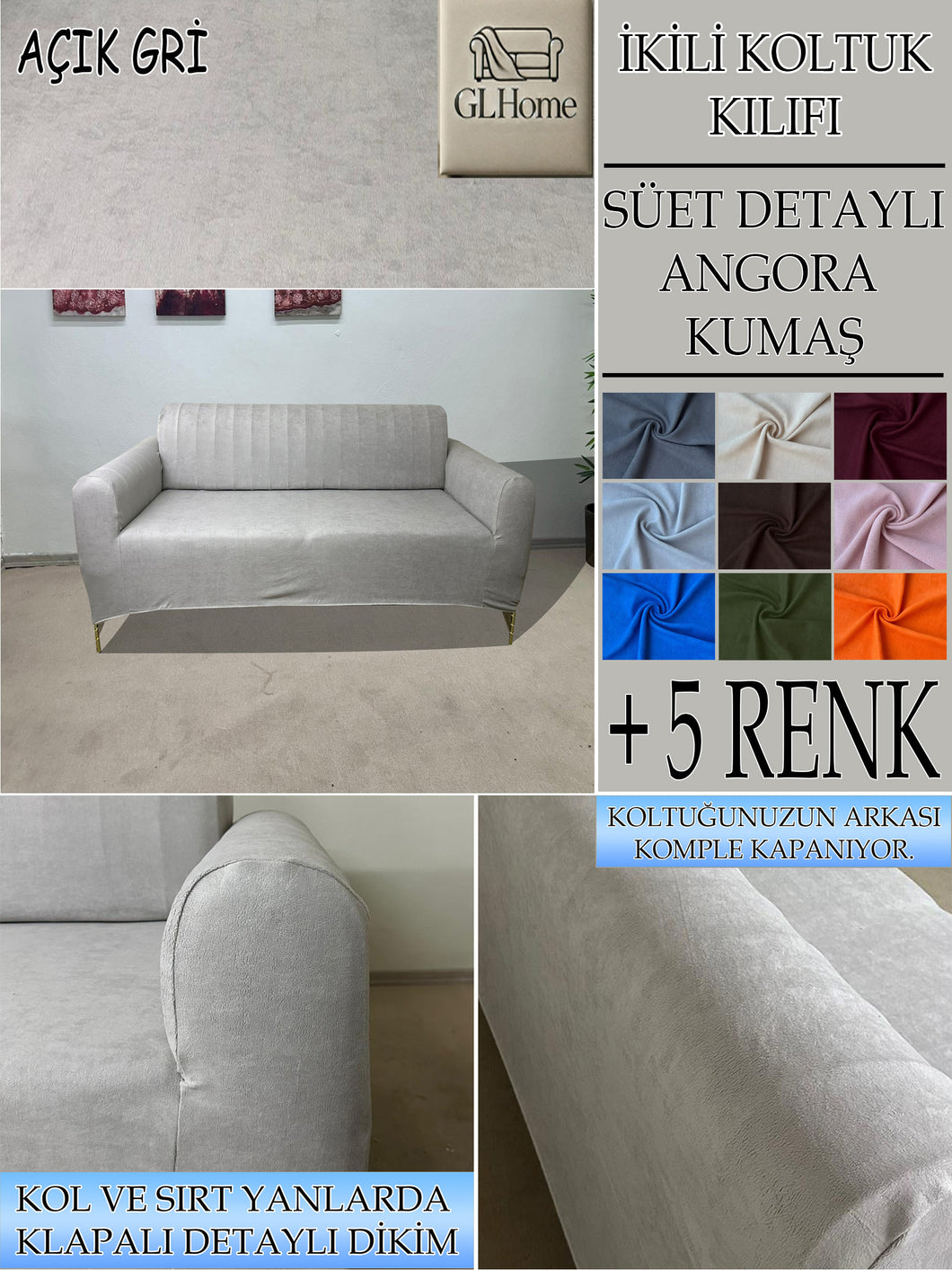 Süet Kumaş Açık Gri Çift Kişilik Komple Giydirme 2