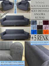 Görseli Galeri görüntüleyiciye yükleyin, Süet Kumaş Antrasit  3+3+1+1 Komple Giydirme Kanepe&amp;Çekyat, Bohem, vb. Modeller Koltuk Kılıfı
