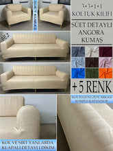Görseli Galeri görüntüleyiciye yükleyin, Süet Kumaş Bej  3+3+1+1 Komple Giydirme Kanepe&amp;Çekyat, Bohem, vb. Modeller Koltuk Kılıfı
