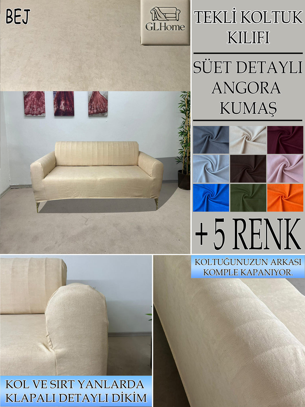 Süet Kumaş Bej Çift Kişilik Komple Giydirme 2