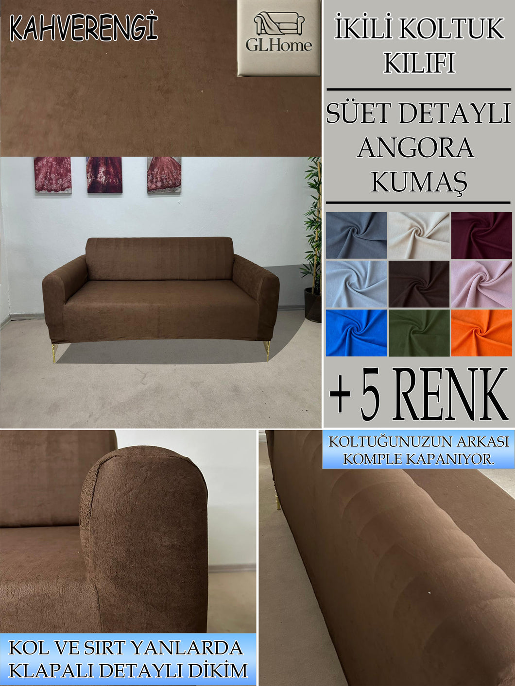 Süet Kumaş Kahverengi Çift Kişilik Komple Giydirme 2