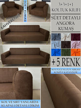 Görseli Galeri görüntüleyiciye yükleyin, Süet Kumaş Kahverengi 3+3+1+1 Komple Giydirme Kanepe&amp;Çekyat, Bohem, vb. Modeller Koltuk Kılıfı
