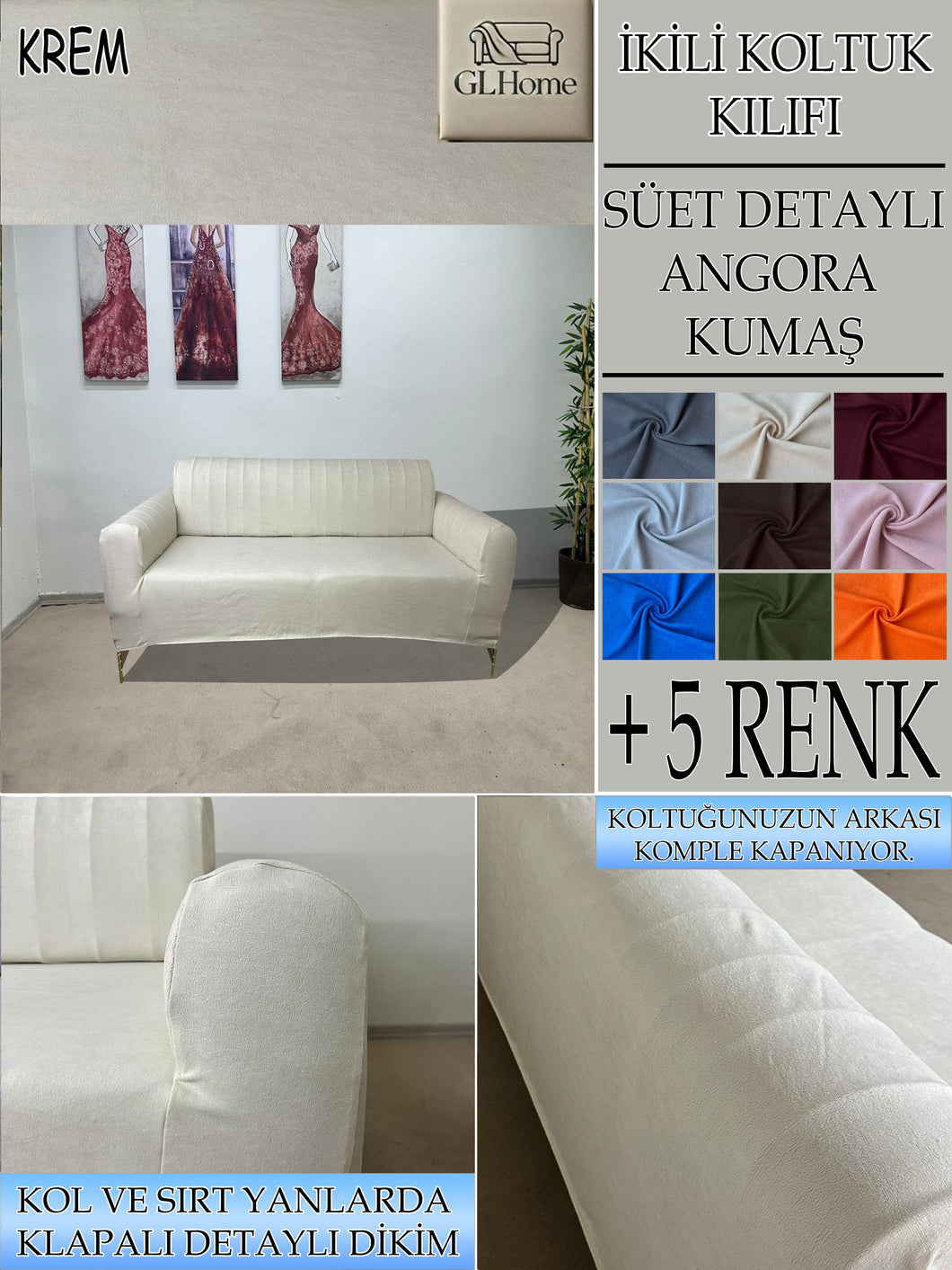 Süet Kumaş Krem Çift Kişilik Komple Giydirme 2