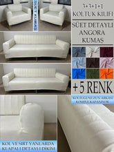 Görseli Galeri görüntüleyiciye yükleyin, Süet Kumaş Krem 3+3+1+1 Komple Giydirme Kanepe&amp;Çekyat, Bohem, vb. Modeller Koltuk Kılıfı
