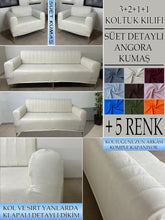 Görseli Galeri görüntüleyiciye yükleyin, Süet Kumaş Krem 3+2+1+1 Komple Giydirme Kanepe-Çekyat, Bohem, vb. Model Koltuk Kılıfı

