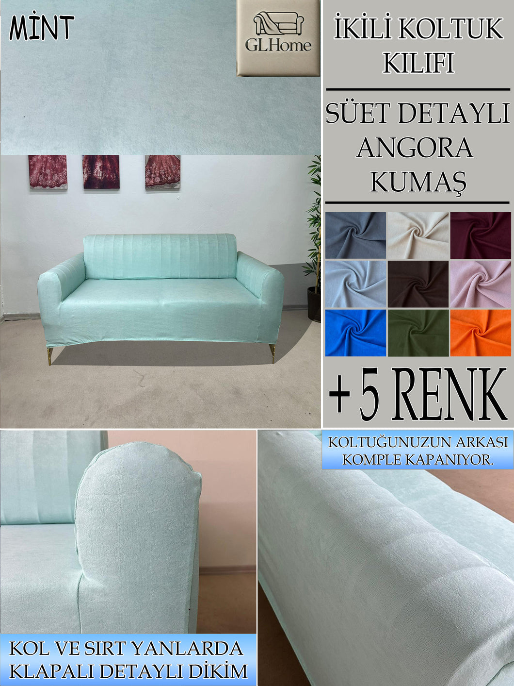 Süet Kumaş Mint Çift Kişilik Komple Giydirme 2
