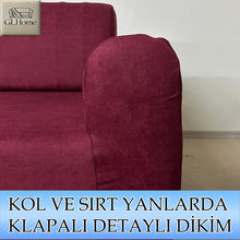 Görseli Galeri görüntüleyiciye yükleyin, Süet Kumaş Mürdüm 3+2+1+1 Komple Giydirme Kanepe-Çekyat, Bohem, vb. Model Koltuk Kılıfı
