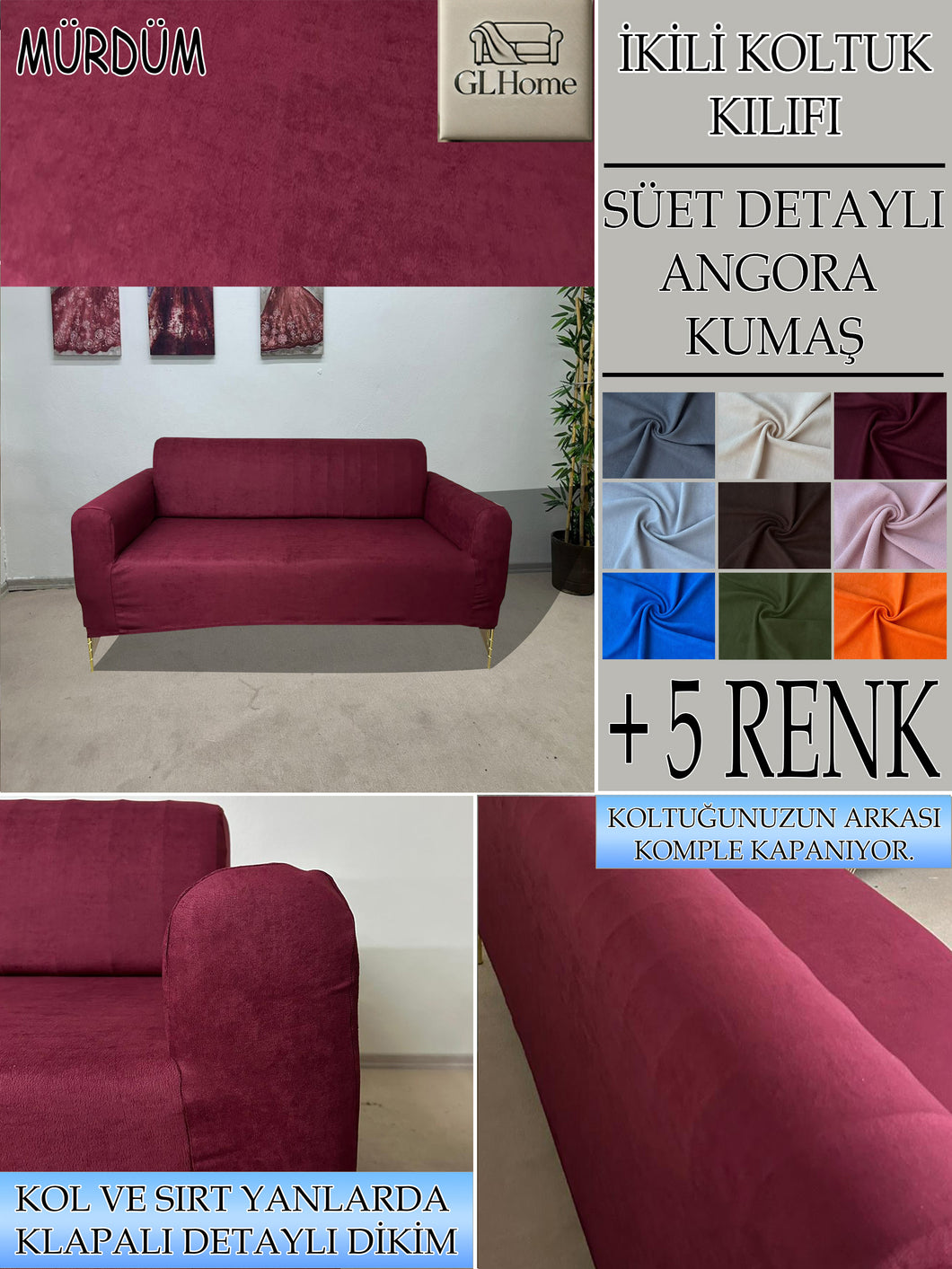 Süet Kumaş Mürdüm Çift Kişilik Komple Giydirme 2