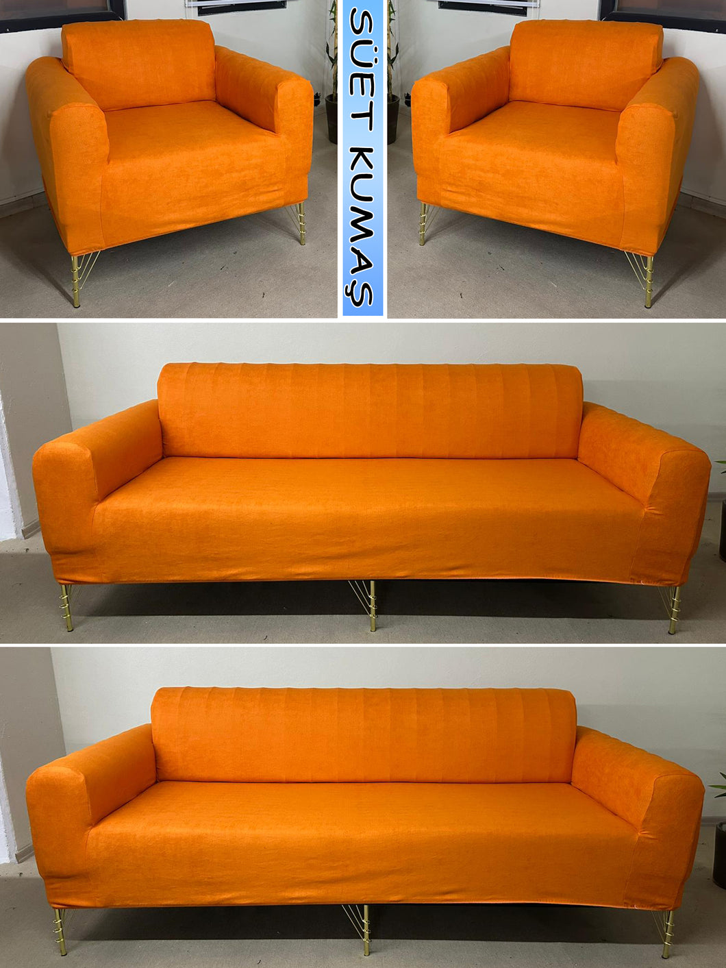 Süet Kumaş Orange 3+3+1+1 Komple Giydirme Kanepe&Çekyat, Bohem, vb. Modeller Koltuk Kılıfı