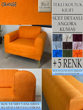 Görseli Galeri görüntüleyiciye yükleyin, Süet Kumaş Orange Tekli&amp;Berjer Komple Giydirme, Bohem, Porto Model Koltuk Kılıfı
