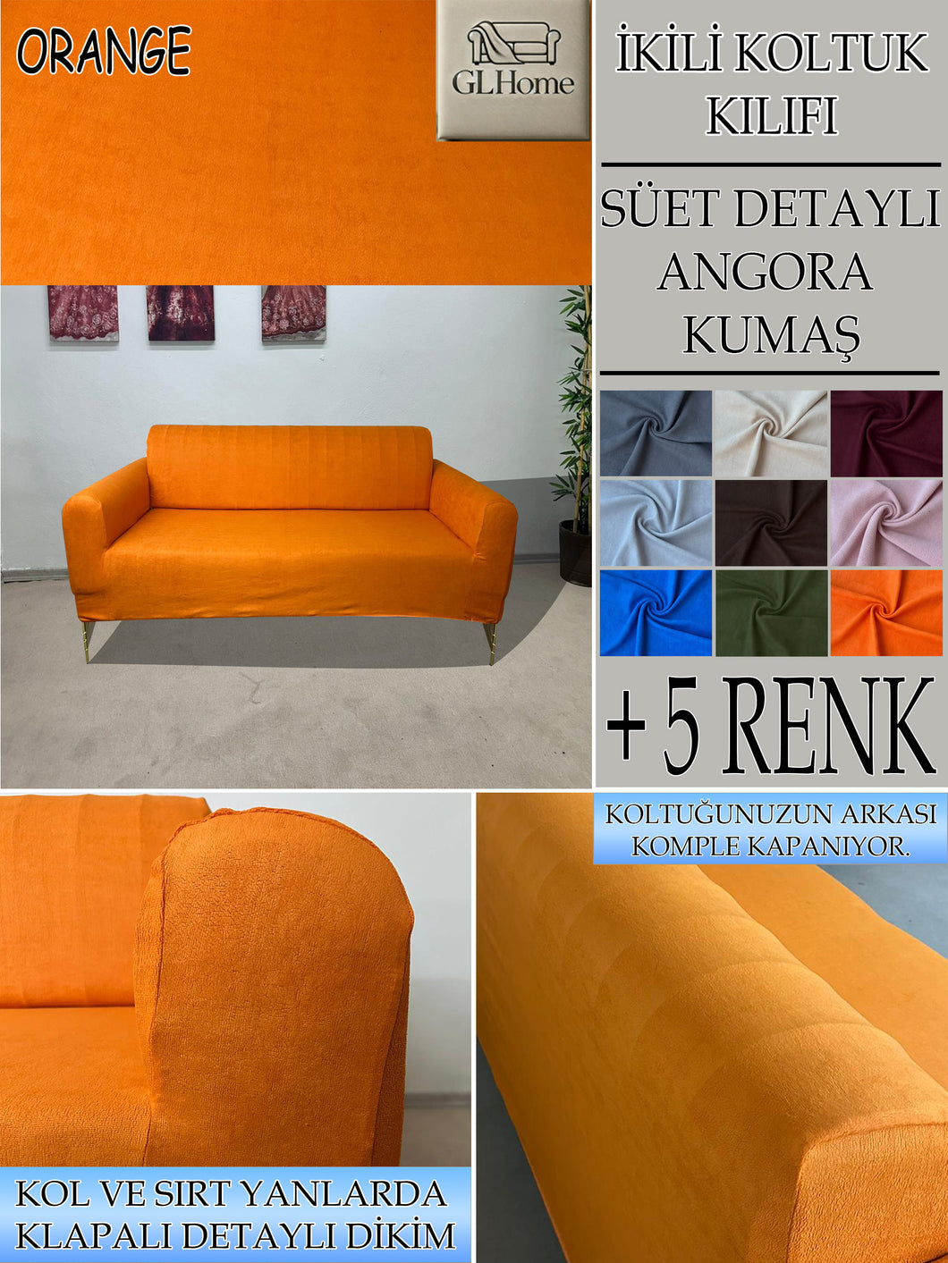 Süet Kumaş Orange Çift Kişilik Komple Giydirme 2