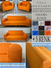 Görseli Galeri görüntüleyiciye yükleyin, Süet Kumaş Orange 3+2+1+1 Komple Giydirme Kanepe-Çekyat, Bohem, vb. Model Koltuk Kılıfı

