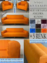 Görseli Galeri görüntüleyiciye yükleyin, Süet Kumaş Orange 3+3+1+1 Komple Giydirme Kanepe&amp;Çekyat, Bohem, vb. Modeller Koltuk Kılıfı
