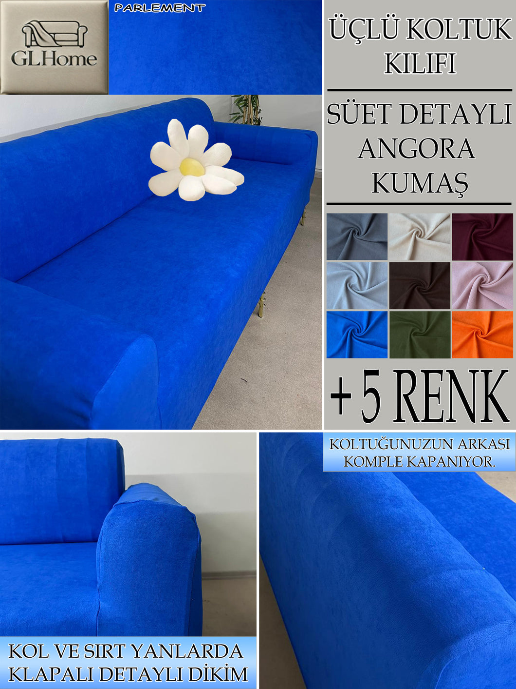 Süet Kumaş Parlement 3Lü Komple Giydirme Kanepe & Çekyat, Bohem, Porto, Vb. Model Koltuk Kilifi