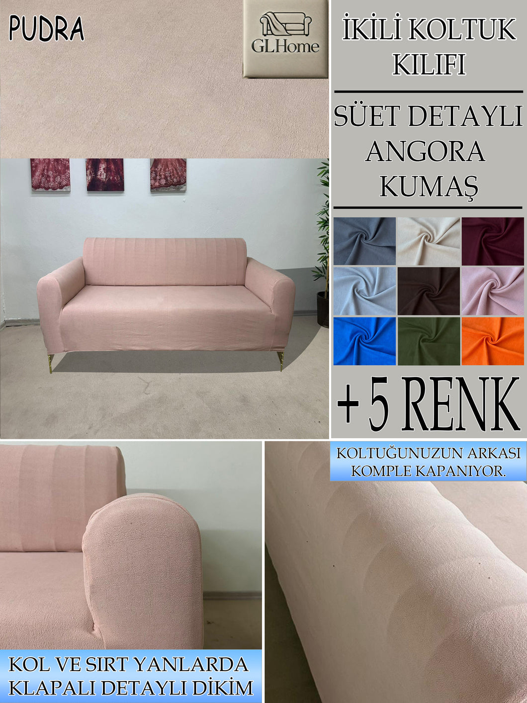 Süet Kumaş Pudra Çift Kişilik Komple Giydirme 2
