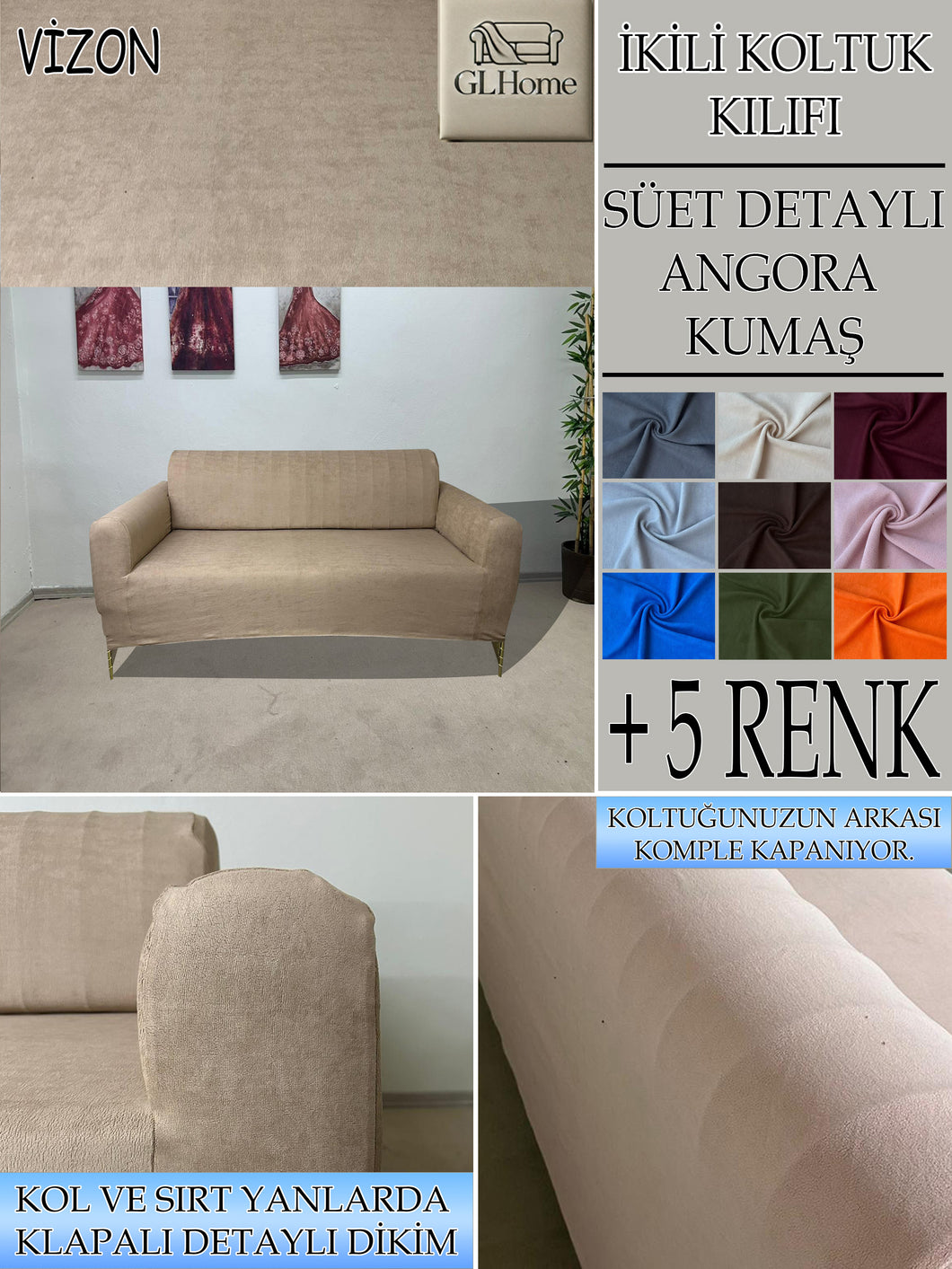 Süet Kumaş Vizon Çift Kişilik Komple Giydirme 2
