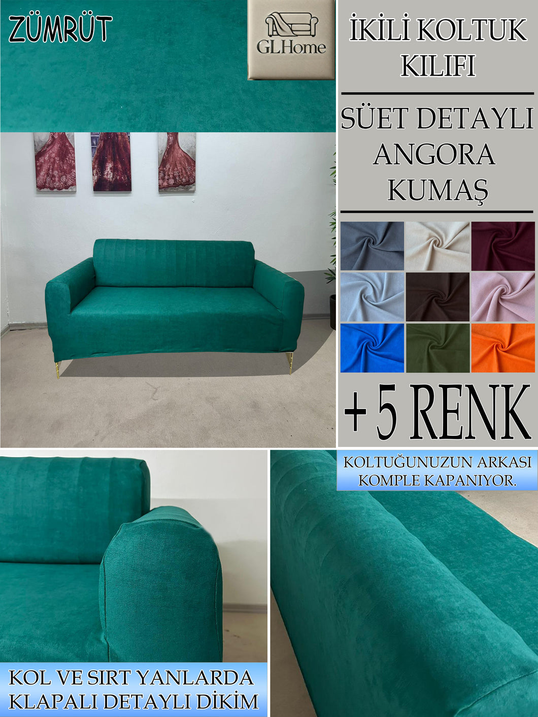 Süet Kumaş Zümrüt Çift Kişilik Komple Giydirme 2