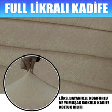 Görseli Galeri görüntüleyiciye yükleyin, SKU-11 Kadife Streç Kumaş Üçlü Koltuk Kılıfı - Bej
