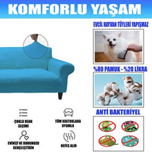 Görseli Galeri görüntüleyiciye yükleyin, SFC-01 Pamuklu Fransız Streç Kumaş Üçlü Koltuk Kılıfı - Turkuaz
