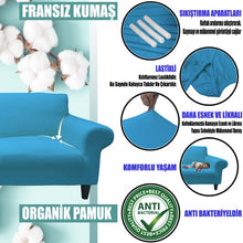 Görseli Galeri görüntüleyiciye yükleyin, SFC-01 Pamuklu Fransız Streç Kumaş Üçlü Koltuk Kılıfı - Turkuaz
