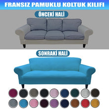 Görseli Galeri görüntüleyiciye yükleyin, SFC-01 Pamuklu Fransız Streç Kumaş Üçlü Koltuk Kılıfı - Turkuaz
